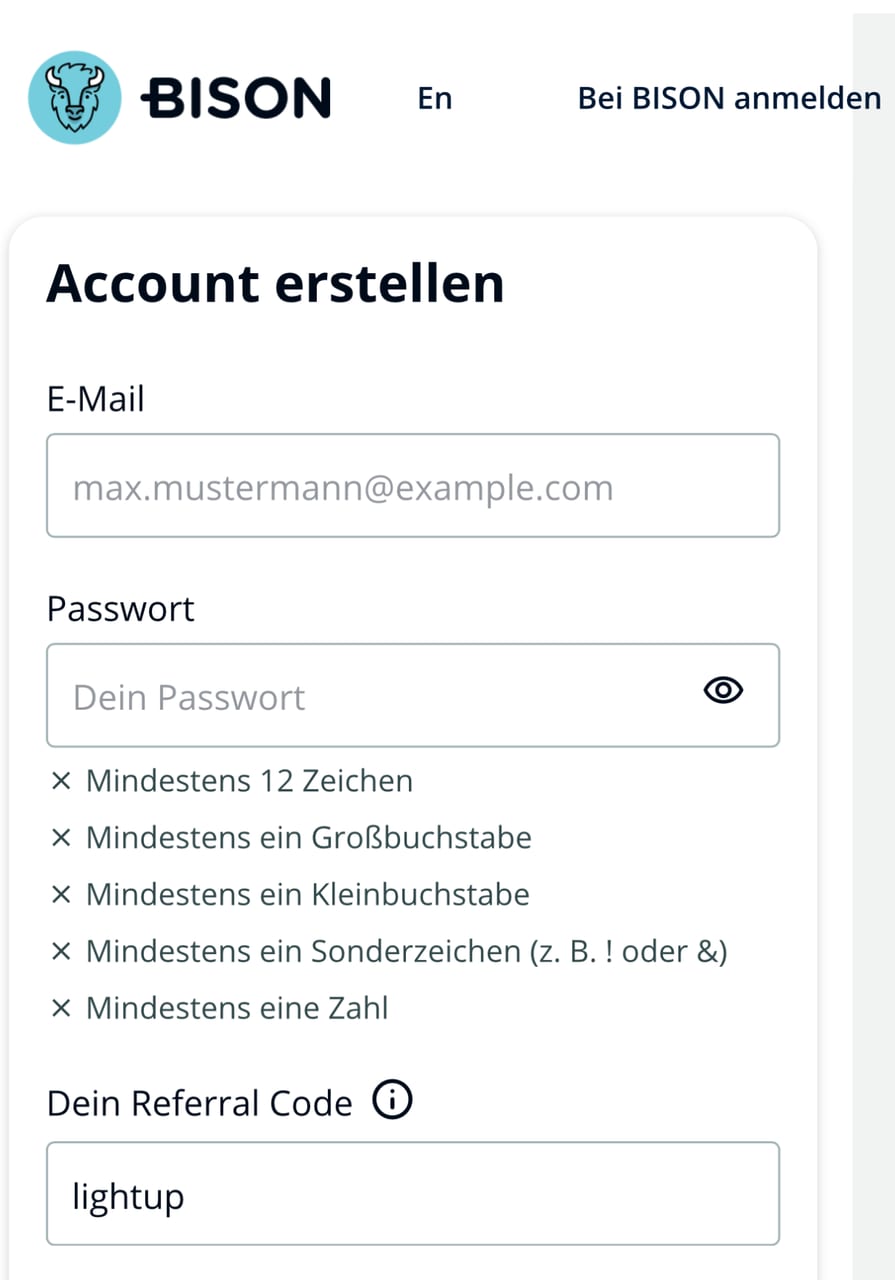 Registrierung in der Bison-App