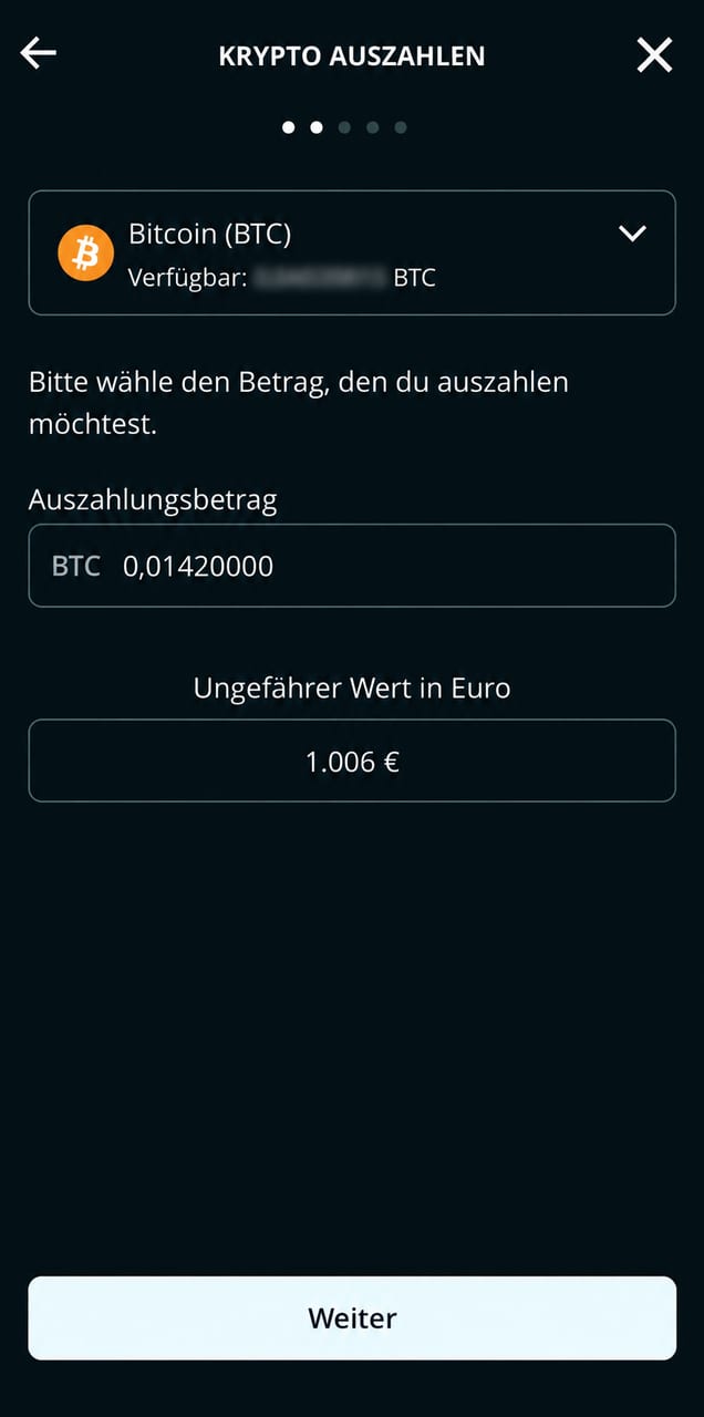 Auszahlung aus der Bison-App auf eine eigene Wallet