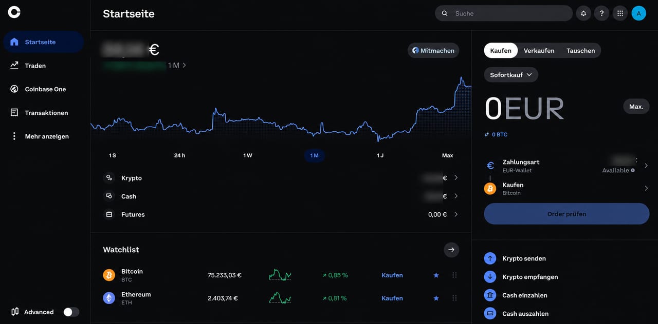 Coinbase am Desktop