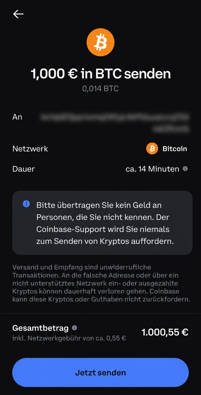 Auszahlung von Coinbase auf eine eigene Wallet