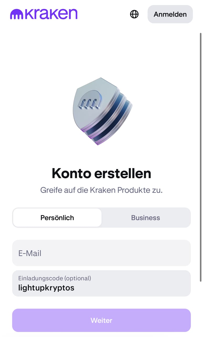 Registrierung bei Kraken