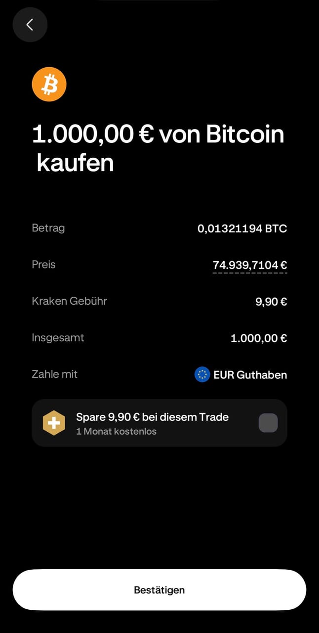 Kauf in der Kraken-App
