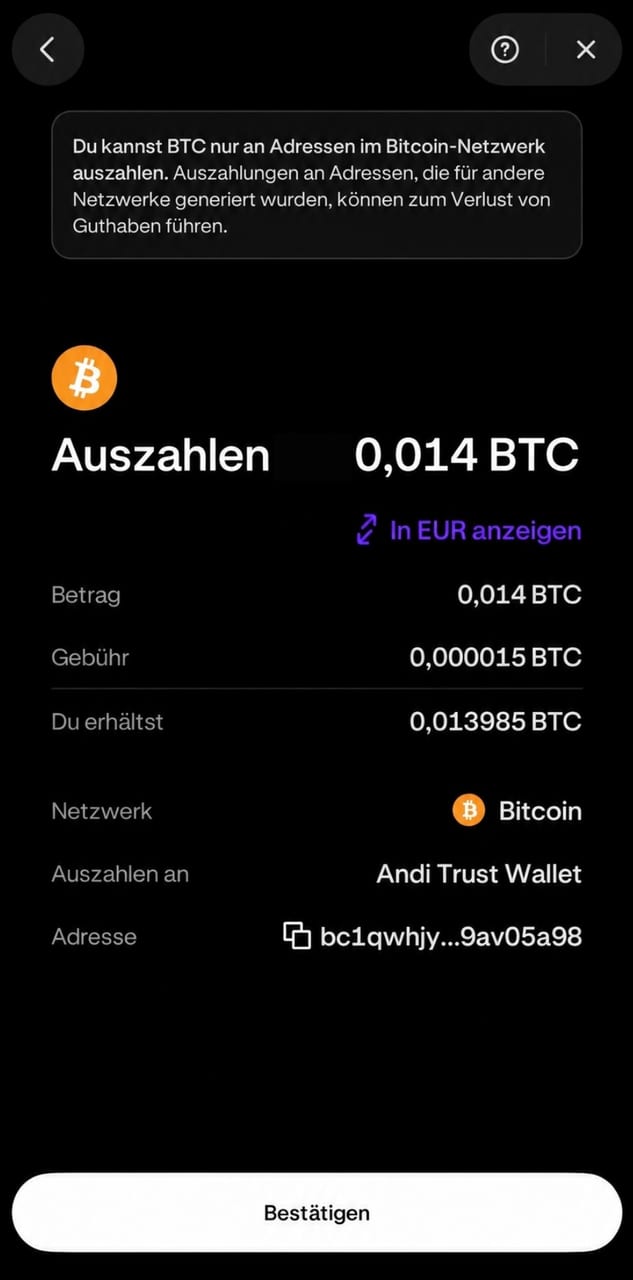 Auszahlung von Kraken auf eine eigene Wallet