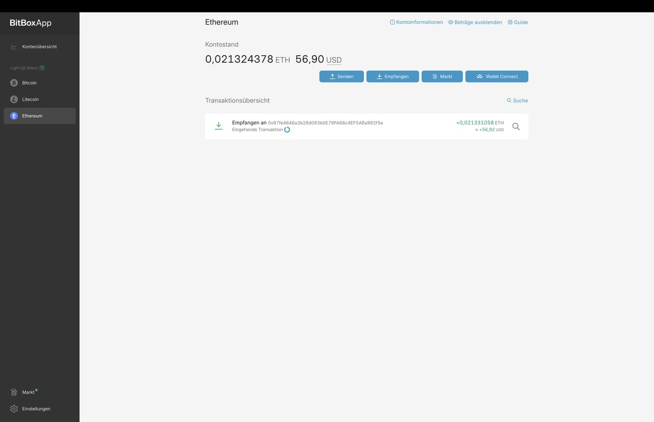 Die BitBox-App am Desktop