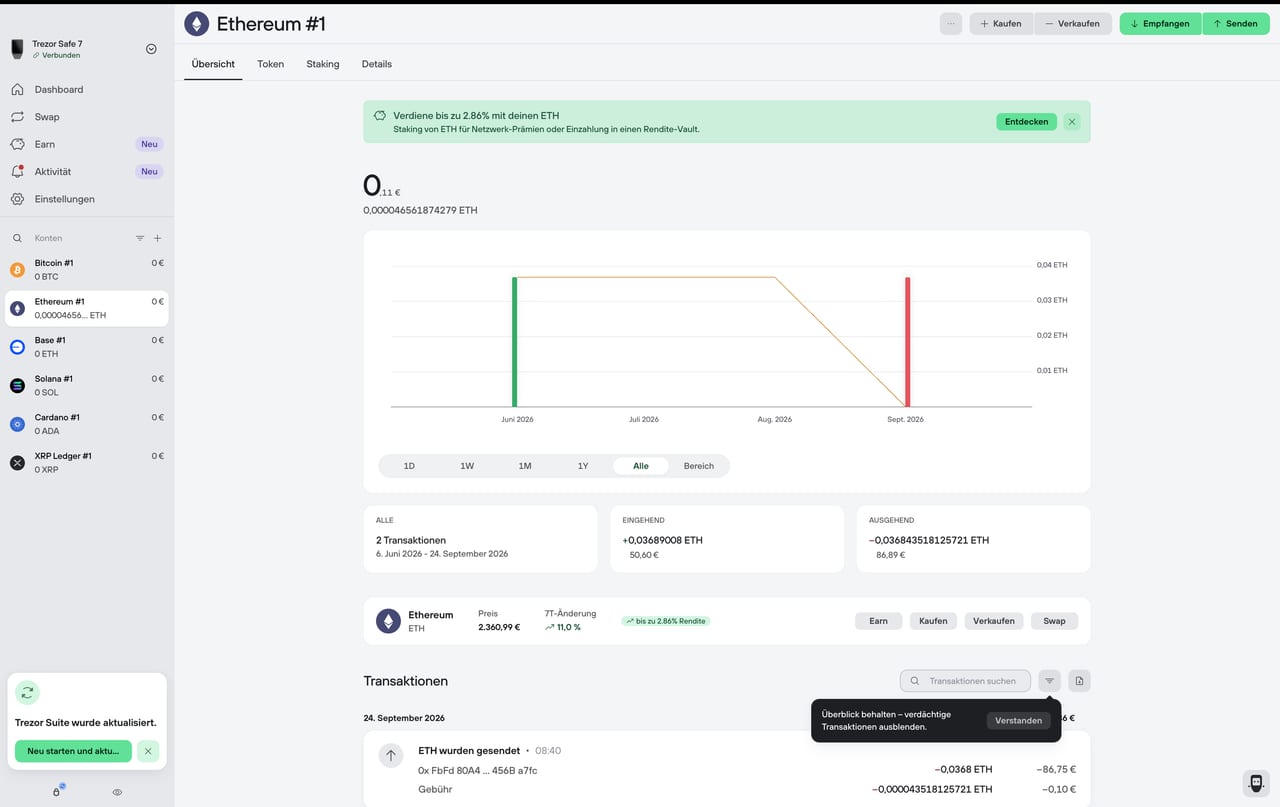 Die Trezor Suite am Desktop